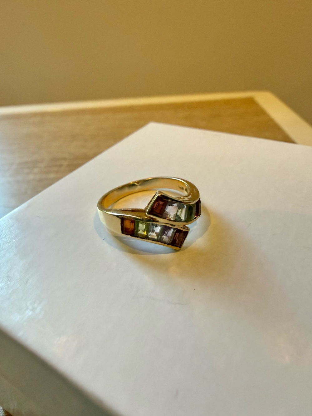 Multi Gemstone 14K Yellow Gold Bypass Ring Marked Size 6